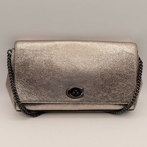 Coach Alexa Turnlock Metallic Leather Chain Crossbody Clutch